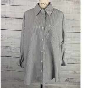 Aisew Button Front Shirt Womens L Pin Striped Long Sleeve Collared NEW
